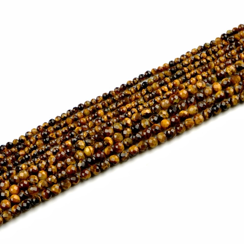 Natural Faceted Tiger Eye Stone Round Beads For Jewelry Making Brown Yellow Stone Loose Strand For DIY Bracelet Necklace