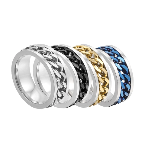 Men's Stainless Steel Spinner Ring Rotating Cuban Chain Design Functional Bottle Opener Ring Punk Fashion Jewelry Accessory