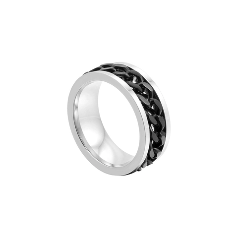 Vintage Stainless Steel Spinner Ring For Men Women Rotatable Cuban Link Chain Inlaid Punk Hip Hop Industrial Finger Ring