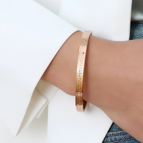 Minimalist Titanium Steel Bangle Bracelet For Men Women Greek Key Pattern Electroplated Hinged Cuff Bangle Jewelry Gift