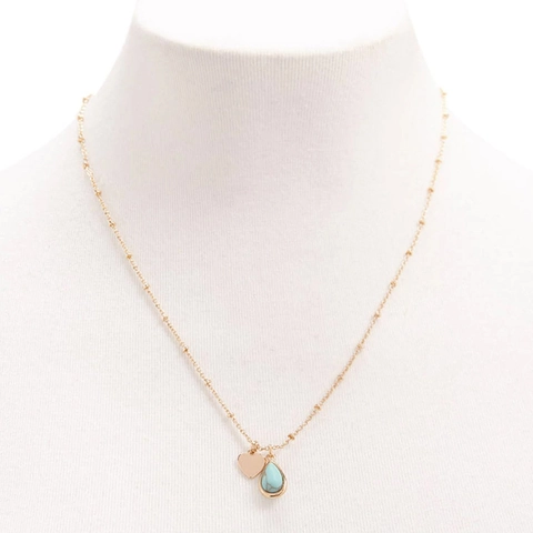 Fashion Alloy Synthetic Turquoise Water Drop Heart Pendant Necklace Gold Silver Color Satellite Chain Clavicle Jewelry