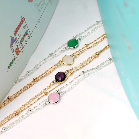 Fashion Minimalist Double Layer Alloy Rhinestone Anklet For Women Round Colorful Gemstone Foot Chain Beach Jewelry Gift