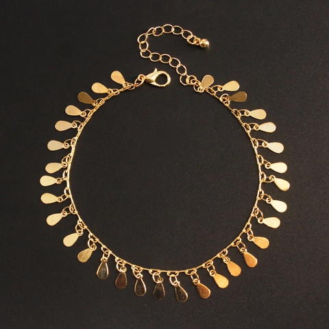 Women Fashion Copper Water Drop Pendant Anklet Hand-made Beach Jewelry Adjustable Extension Chain Gold Silver Accessory