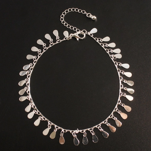 Women Fashion Copper Water Drop Pendant Anklet Hand-made Beach Jewelry Adjustable Extension Chain Gold Silver Accessory