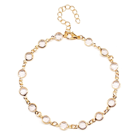Tobillera de Aleación con Diamantes de Imitación Redondos Bohemio para Mujer Cadena Ajustable de Cristal Joyería Playa Oro Plata