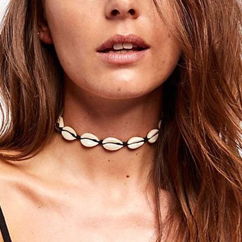 Bohemian Natural Cowrie Shell Necklace For Women Handmade Knotted Adjustable Rope Choker Hawaiian Beach Vacation Jewelry