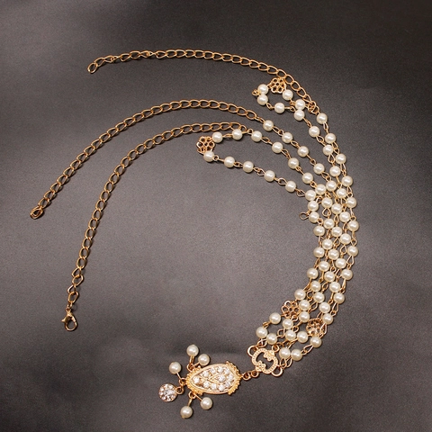Catenina per Capelli Bohémien in Lega con Perle Artificiali e Strass per Donna Gioielli per Capelli Oro Stile Barocco Tocado Sposa
