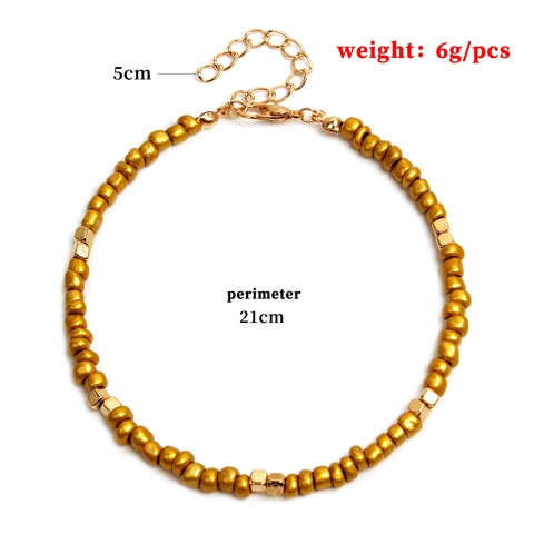 Bohemian Handmade Seed Bead Anklet For Women Gold Plated Alloy Square Cube Charm Adjustable Beach Foot Jewelry Gift