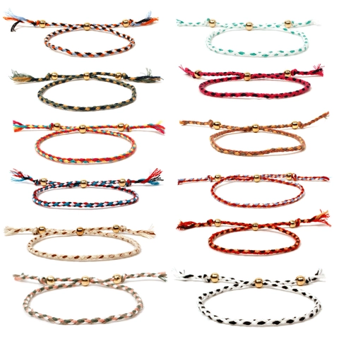 Handmade Braided Friendship Bracelet Multicolored Cord Wax Rope Bracelet With Gold Alloy Beads Bohemian Adjustable Jewelry