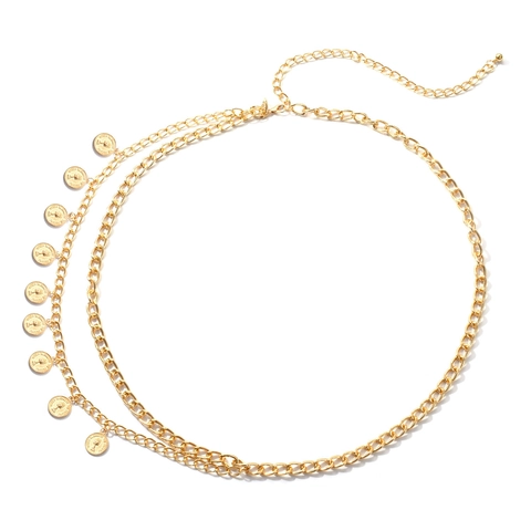Vintage Multilayer Metal Waist Chain For Women Sexy Coin Pendant Body Chain Portrait Adjustable Belly Belt Jewelry