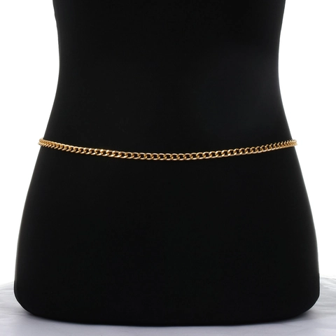 Vrouwen Sexy Punk Legering Metalen Ketting Lichaamsketting Retro Enkele Laag Goud Zilver Taille Ketting Verstelbare Buikriem