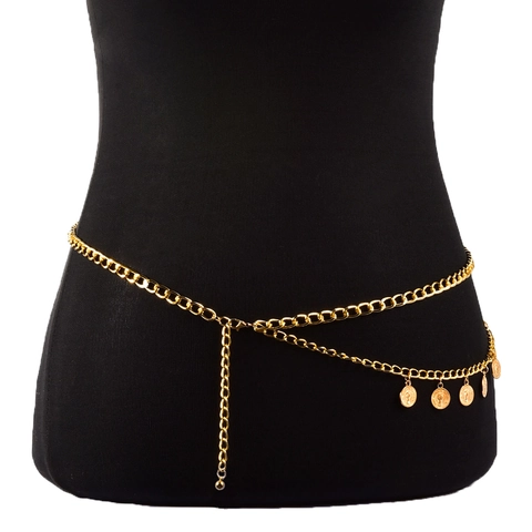 Vintage Multilayer Metal Waist Chain For Women Sexy Coin Pendant Body Chain Portrait Adjustable Belly Belt Jewelry