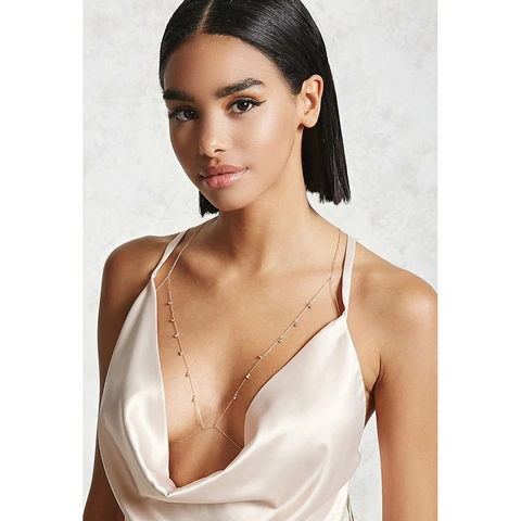 Cadena para el Cuerpo con Cuentas de Aleación Minimalista para Mujer Sexy Dorado Plateado Collar de Arnés de Strass Joyería