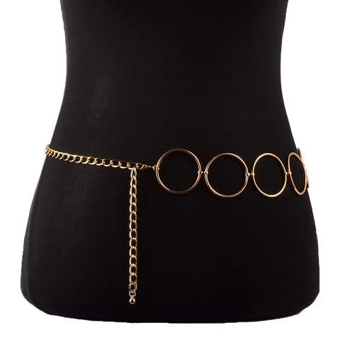Western Punk Sexy Metal Circle Ring Body Waist Chain Adjustable Alloy Hollow Round Link Belt For Women Party Club Nightlife