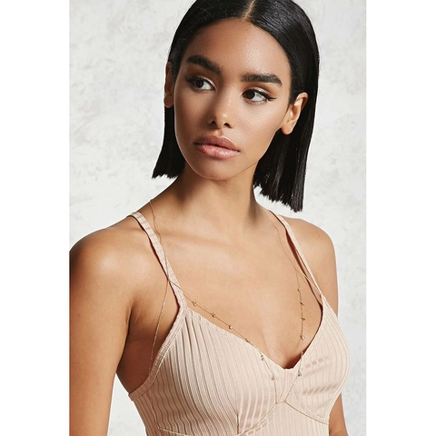 Cadena para el Cuerpo con Cuentas de Aleación Minimalista para Mujer Sexy Dorado Plateado Collar de Arnés de Strass Joyería