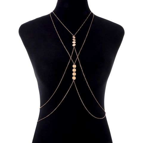 Sexy Alloy Body Chain For Women Minimalist Round Sequin Pendant Multilayer Chest Chain Nightclub Party Fashion Jewelry