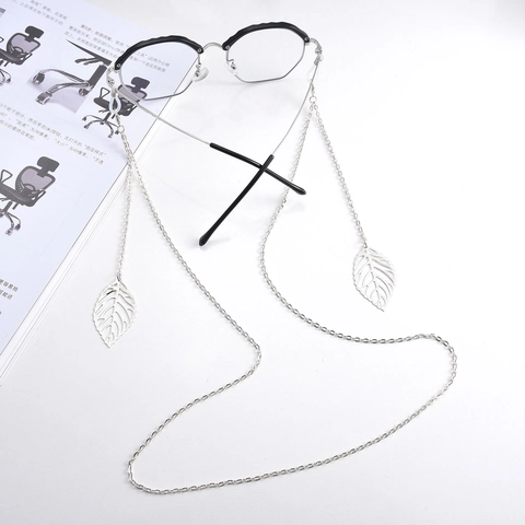 Catena per Occhiali con Pendente a Foglia in Lega per Donna Cavo Oro Argento Maglia in Metallo Cinturino Anti-Smarrimento