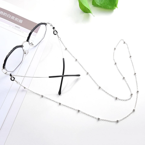 Cadena de Gafas con Cuentas de Aleación para Mujer Cordón para Gafas con Cuentas Redondas Metálicas Soporte para Gafas y Mascarillas