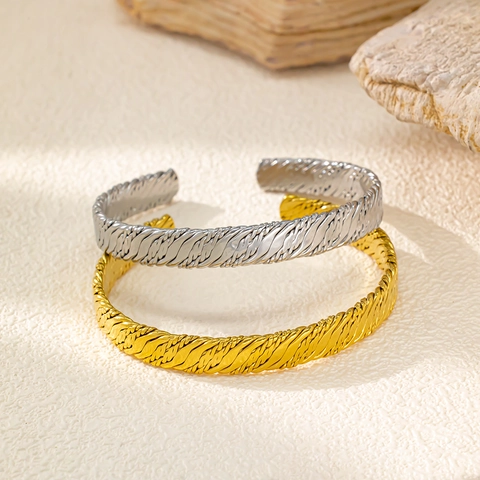 French Style Irregular Stainless Steel Cuff Bracelet For Women Gold Silver Plated Rhinestone Feather Wheat Bangle Jewelry