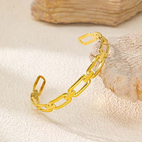 Bracciale Rigido Aperto in Acciaio Inossidabile con Cuore e Quadrifoglio da Donna Lusso Leggero Strass Placcato Oro Argento Gioielli di Moda