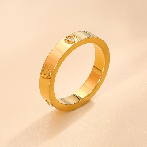Bague en Acier au Titane en Forme de Cœur avec Strass pour Femme Bijoux de Mode Or Argent Or Rose Électroplaqué Bague