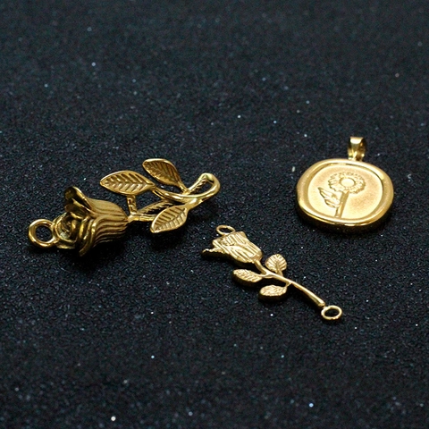 Stainless Steel Flower Star Pendants For Jewelry Making Vintage Gold Coin Rose Sunflower Compass Charms DIY Accessories For Women