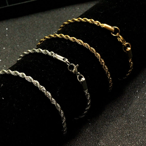 Stainless Steel Rope Chain Necklace For Women Men Gold Silver Electroplated Twisted Chain Fashion Jewelry Daily Accessory