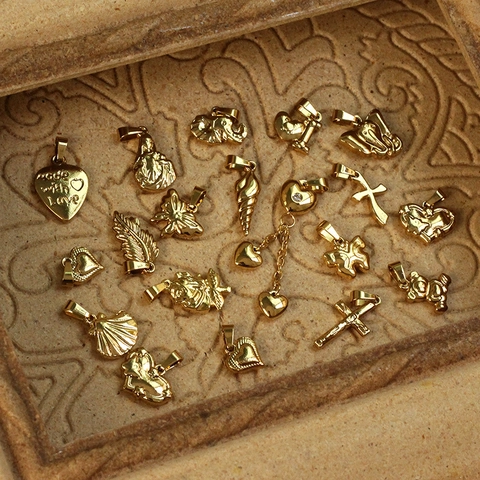 Stainless Steel 14K Gold Plated Heart Cross Elephant Butterfly Pendant Necklace And Earrings For Women Jewelry