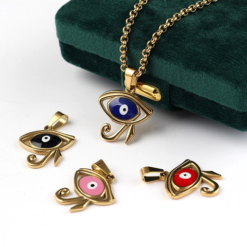 Collar de Colgante de Ojo de Horus de Acero Inoxidable Dorado Antiguo Egipto Mal de Ojo Turco Esmalte Retro Joyería de Moda para Hombres Mujeres