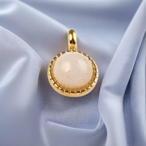 Ciondolo in Acciaio Inossidabile con Pietra Naturale Vintage Francese Placcato Oro Trasparente Giada Bianca per Collana Gioielli Fai da Te Donna