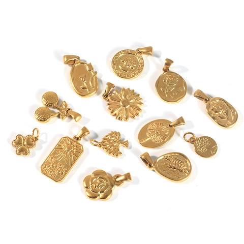 Vintage Stainless Steel Gold Plated Relief Flower Pendant For DIY Jewelry Making Women Necklace Heart Tree Charms Only