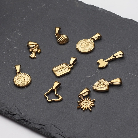Vintage Stainless Steel Pendant Charms For Jewelry Making Retro Coin Cross Butterfly Heart Axe Gold Plated DIY Parts