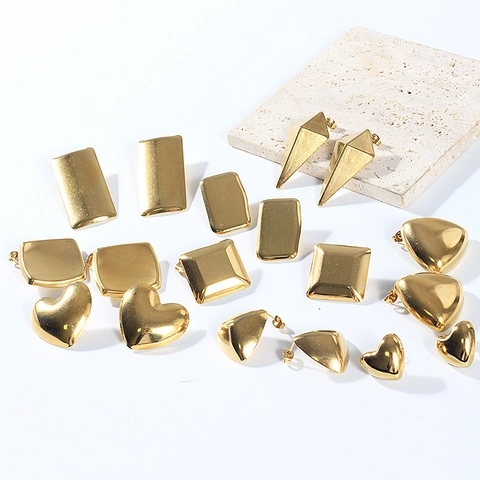 Minimalist Stainless Steel Geometric Stud Earrings For Women Gold Plated Heart Square Triangle Punk Fashion Jewelry Accessories