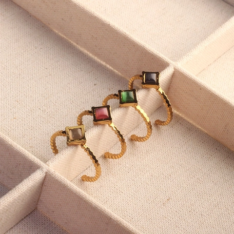 Vintage 304 Edelstahl Offener Ring Für Damen Vergoldet Wellenförmig Geometrisch Verstellbarer Künstlicher Katzenaugenstein Ring Modeschmuck