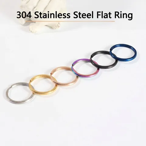 304 Stainless Steel Split Key Rings Flat Circular Metal Connector Multicolor Heavy Duty DIY Keychain Making Accessory