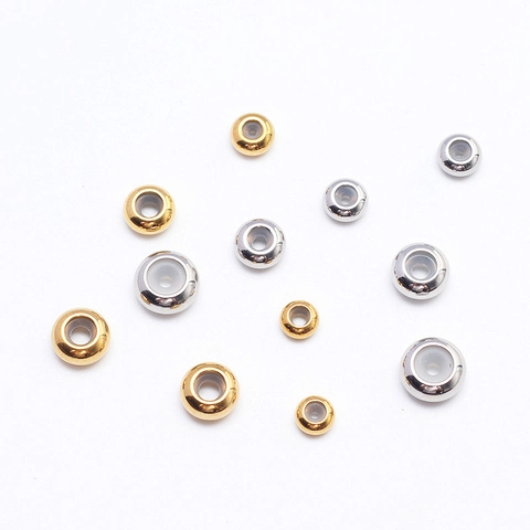 Perle di Posizionamento in Acciaio Inossidabile Con Nucleo in Silicone Integrato Per Creazione Gioielli DIY Bracciale Collana Perline Distanziatrici Regolabili