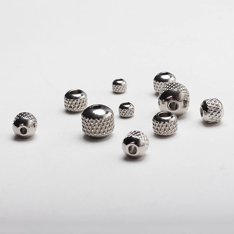 Stainless Steel Grid Textured Spacer Beads Geometric Round Loose Metal Beads For DIY Bracelet Necklace Jewelry Making Accessory