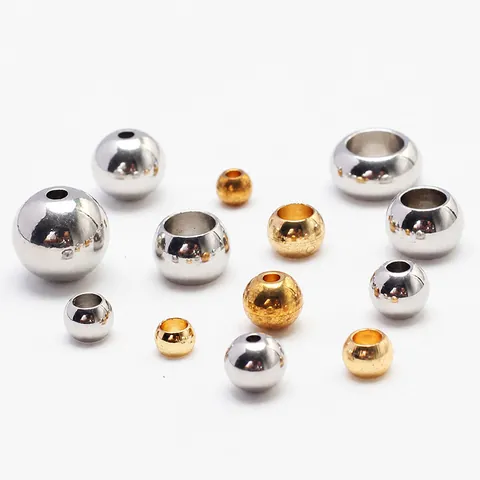 Stainless Steel Round Spacer Beads Gold Silver Rose Gold Hollow Hole Loose Beads For DIY Jewelry Making Bracelet Necklace Handmade Accessories