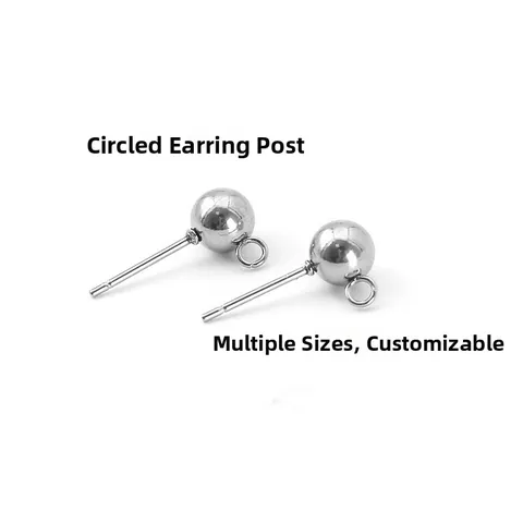 Stainless Steel Ball Stud Earring Posts With Loop Parallel Cross Closed Hoop DIY Jewelry Making Earring Findings Accessory
