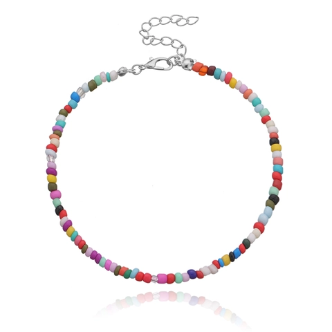 Cavigliera Colorata in Piccole Perline di Conteria Boho per Donna Gioielli da Spiaggia Estate Fatti a Mano Catena Regolabile