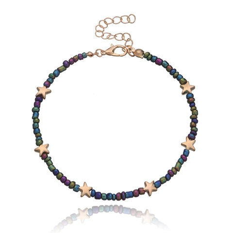 Böhmisches Handgefertigtes Buntes Perlen Fußkettchen mit Muschel Schmetterling Stern Herz Anhängern Verstellbar Legierung Fußschmuck für Damen