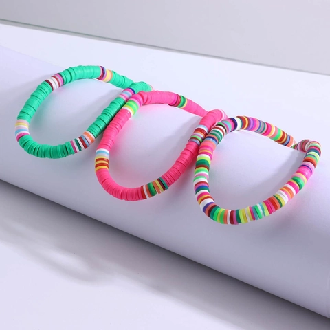 Bohemian Colorful Handmade Polymer Clay Heishi Beads Anklet For Women Adjustable Summer Beach Jewelry With Extender Chain Alloy Clasp