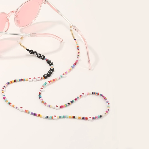Bunte Perlen Brillenkette Love Is Love Buchstabe Herz Muster Handgefertigt Rutschfest Brillenträger Riemen Für Damen Mode Accessoires