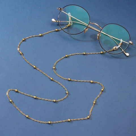 Fashion Alloy Metal Glasses Chain With Geometric Round Beads Multi-Functional Mask Lanyard Non-Slip Eyewear Strap For Women