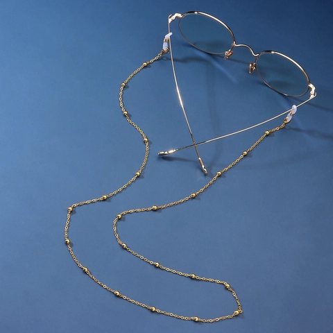 Fashion Alloy Metal Glasses Chain With Geometric Round Beads Multi-Functional Mask Lanyard Non-Slip Eyewear Strap For Women