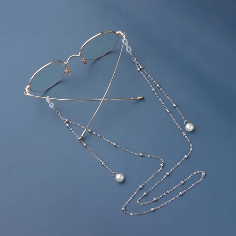 Catena per Occhiali Lunga con Nappa in Perla Artificial Sintetica Cinturino in Lega di Metallo Supporto Mascherina Donna Accessori