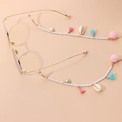 Catena per Occhiali Boho con Perline Conchiglia Nappa Pompon Multifunzionale Porta Mascherina Collana per Donna Accessorio