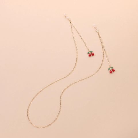 Fashion Alloy Cherry Pendant Glasses Chain For Women Gold Metal Link Eyewear Strap Holder Neck Cord Accessory