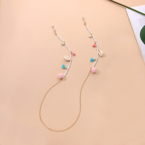 Catena per Occhiali Boho con Perline Conchiglia Nappa Pompon Multifunzionale Porta Mascherina Collana per Donna Accessorio