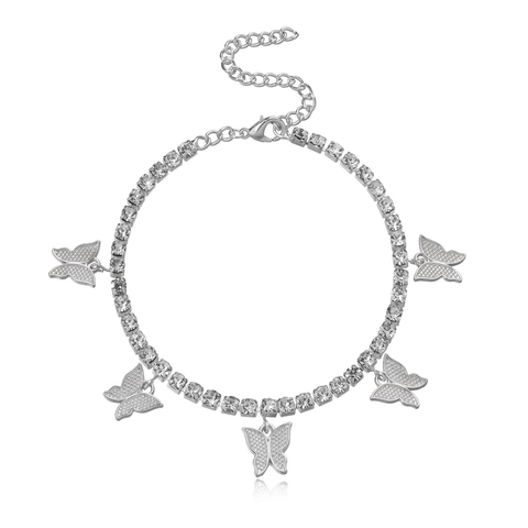 Schmetterling Strass Tennis Kette Fußkettchen Für Damen Legierung Gold Silber Plattiert Glänzende Kristalle Fußschmuck